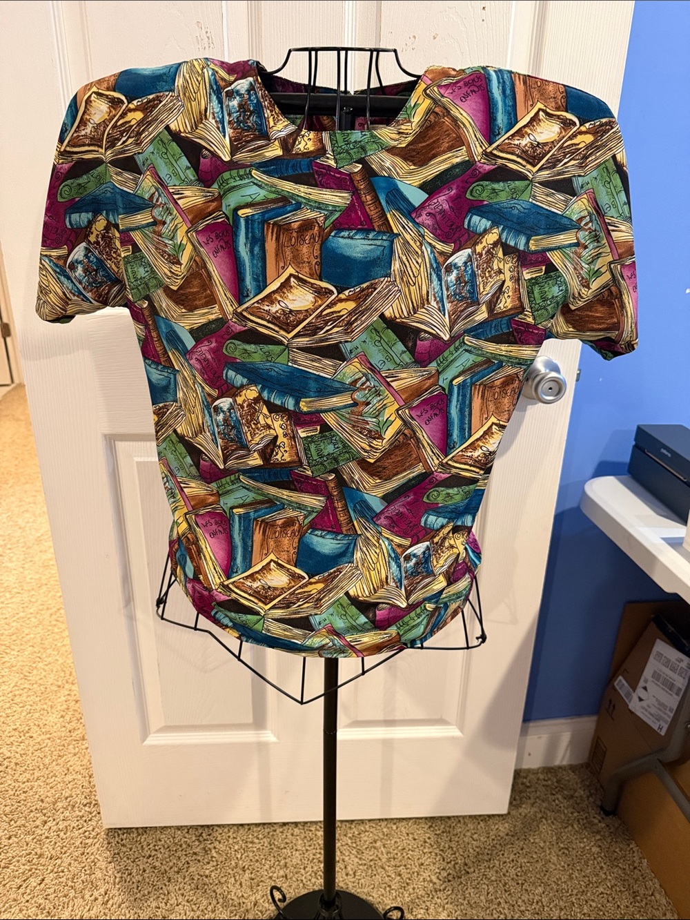 Vintage Che Studio Book Print Short Sleeve Blouse Medium Librarian Teacher